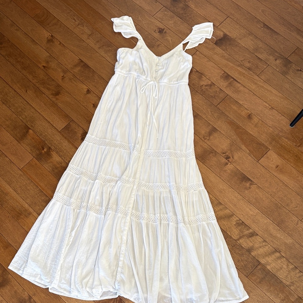 White Maxi Dress with Ruffled Cap Sleeves